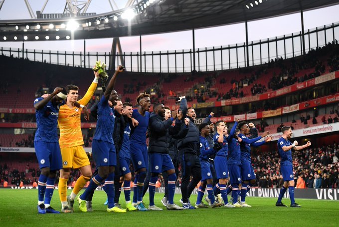 Los jugadores del Chelsea celebran la victoria | Foto: @ChelseaFC
